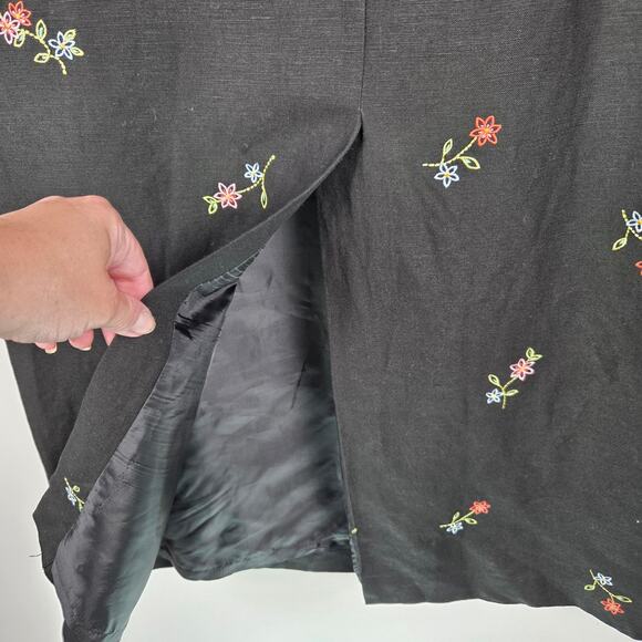 Vintage Talbots Black Linen Blend Floral Embroidered Maxi Dress Size 14 Petite - Picture 7 of 10